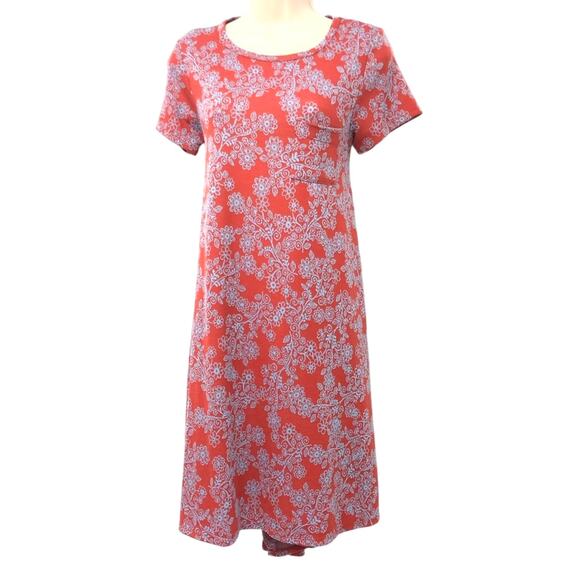 LuLaRoe Simply Comfortable Red Turquoise Print Dress Short Sleeve Scoop Neck XXS - Picture 15 of 16
